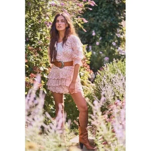 LoveShackFancy Pink Marquise Floral‎ Boho Mini Dress sz 4